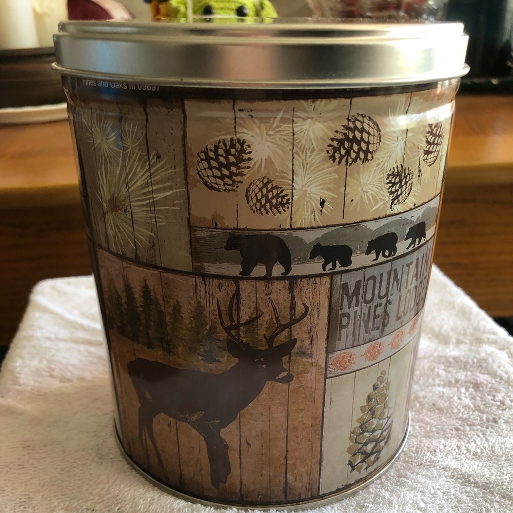 Rustic Retreat Mountain Pines Lodge 6” TIN Canister Round - Bear, Deer…etc